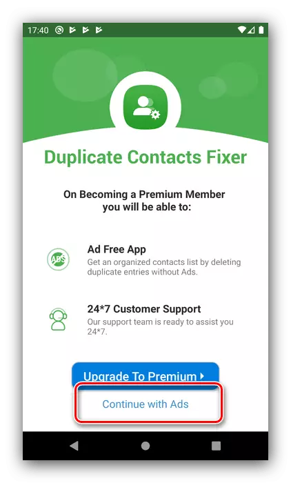 Beginnen Sie mit der Anwendung mit der Anwendung, um doppelte Kontakte in Android über doppelte Kontakte-Fixierer zu entfernen