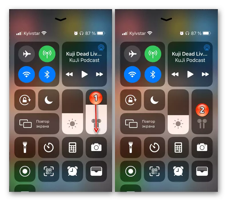 Izklop glasnosti skozi kontrolno točko na iPhone