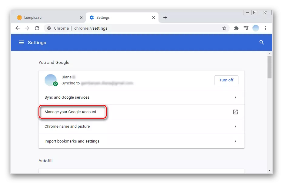 Menyang Manajemen Akun Google kanggo ndeleng sandhi sing disimpen ing versi PC Lock Lock Google
