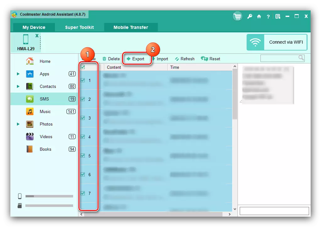 Memilih mesej kepada pembantu Android CoolMuster untuk menyimpan SMS dengan Android ke komputer