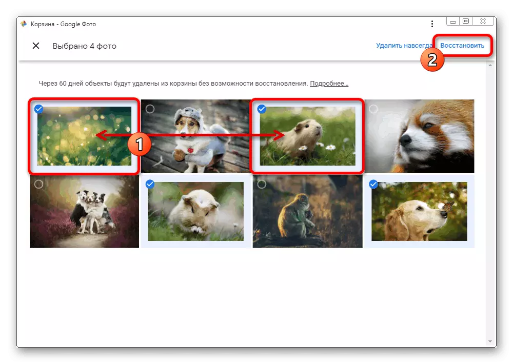 Proses pemilihan gambar di keranjang di situs web layanan Google