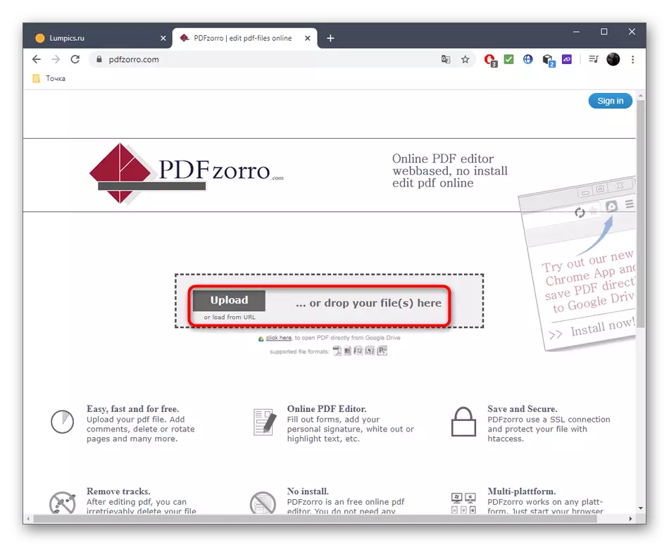 Tranżizzjoni għall-ħolqien ta 'fajl PDF multi-paġna permezz ta' servizz pdfzorro online