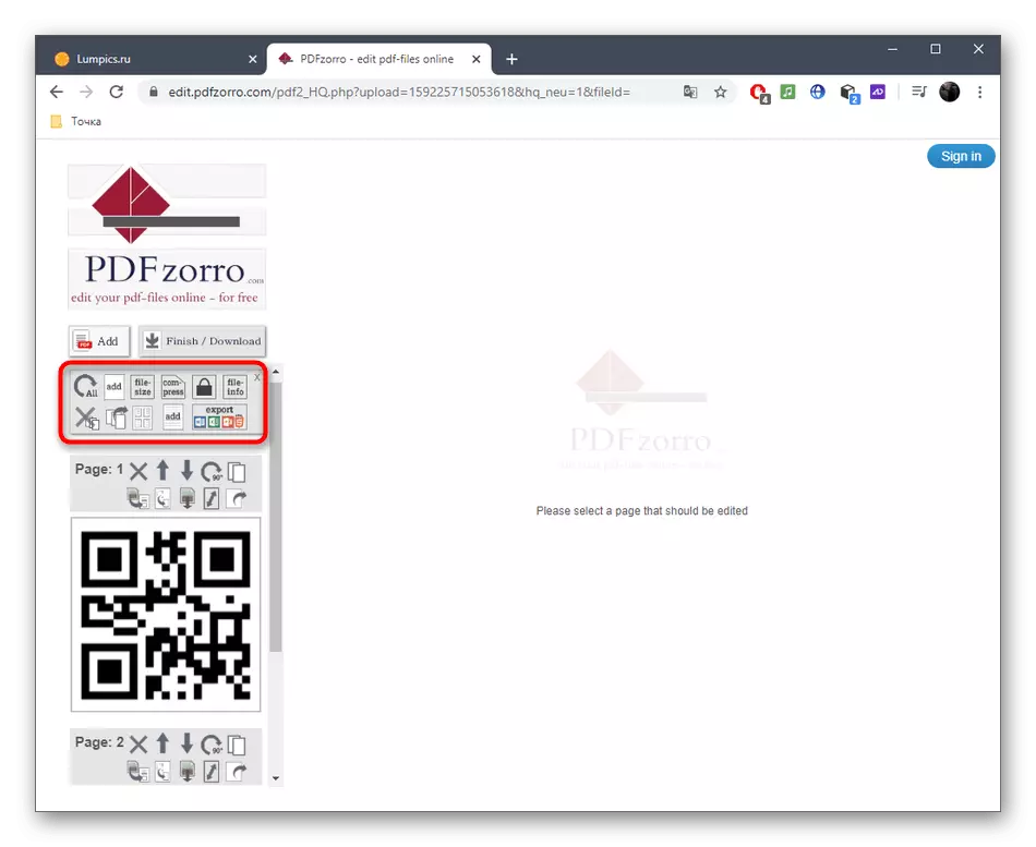 PDFZorro 온라인 서비스를 통해 추가 다중 페이지 PDF 파일 편집 도구