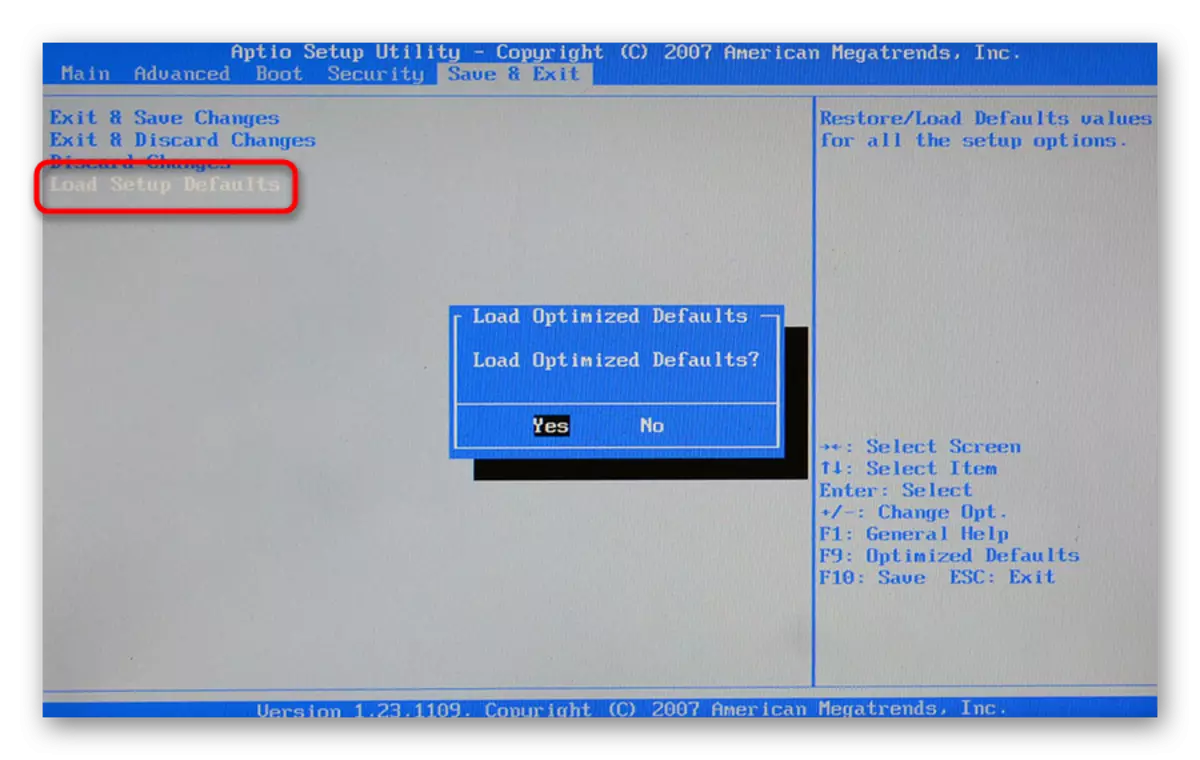 Piemērs Load Optimized noklusējuma opcijas AMI BIOS