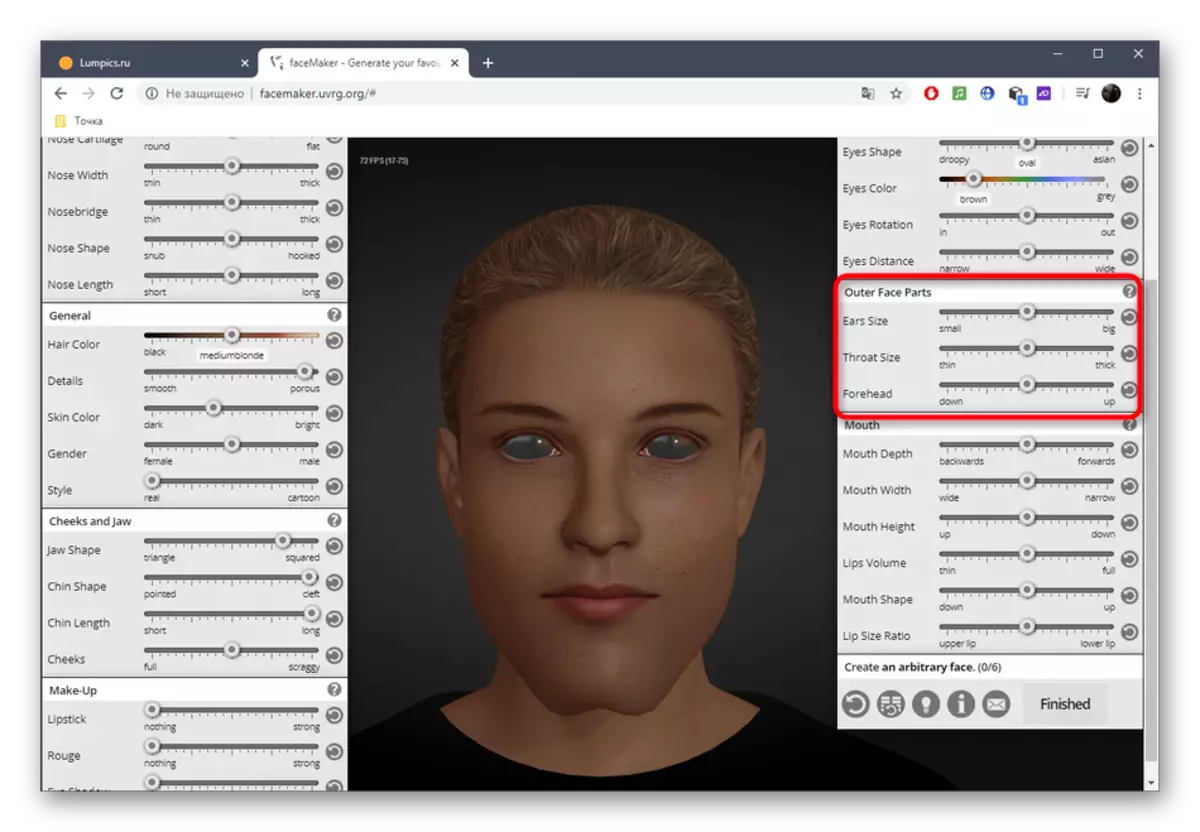 Definindo os parâmetros externos do rosto através do face de serviços on-line