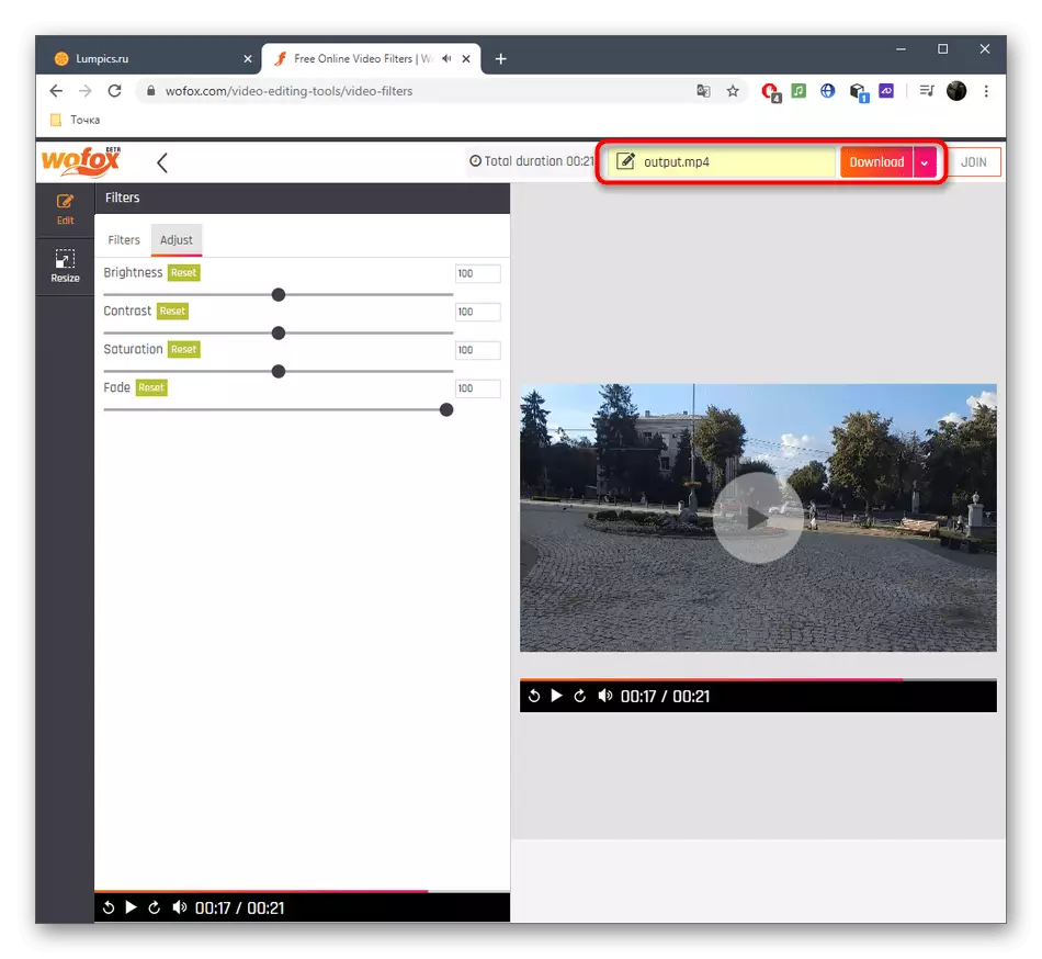 Bukak Download Video Sawise Filter Overlay liwat Layanan WOFOX