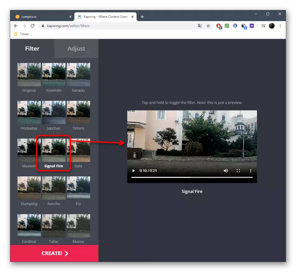 Overlaying szűrők a videón keresztül az online szolgáltatás Kapwing