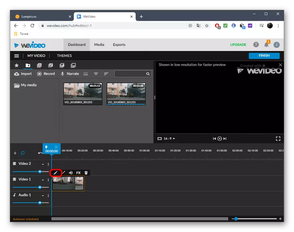 Apertura de la ventana Configuración de video para aclarar a través del Servicio Online de WEVIDEO