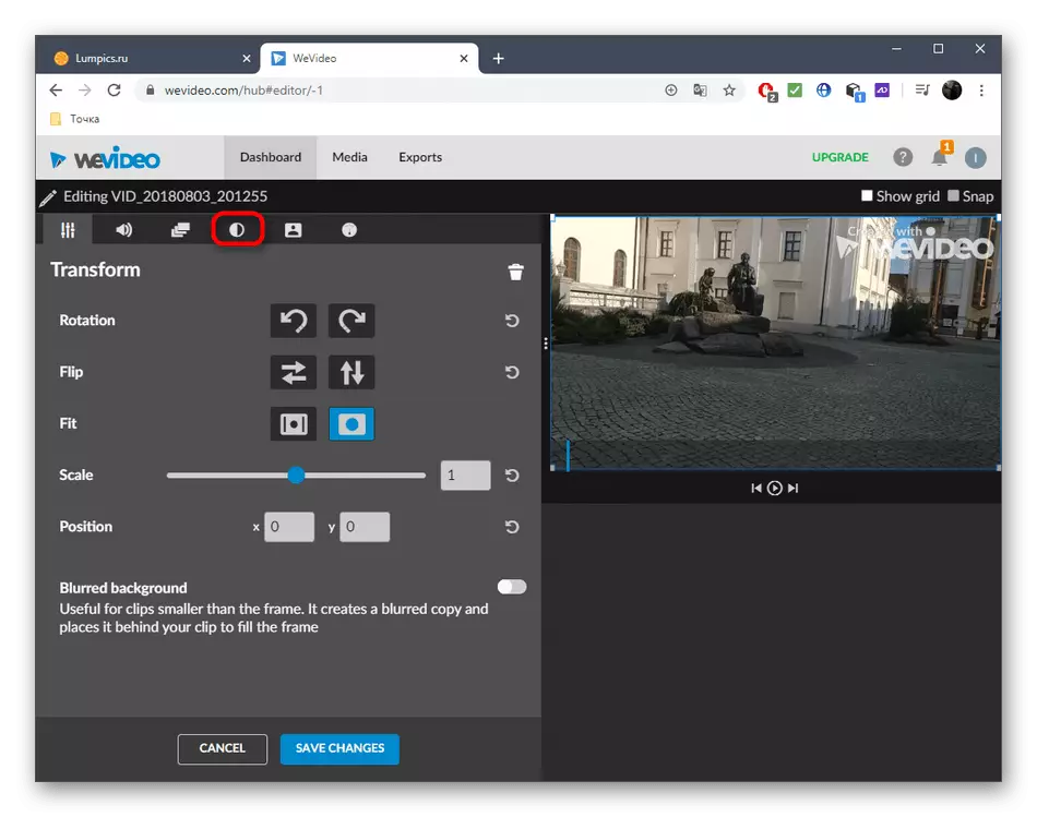 L'anar a la configuració de vídeo per il·luminar a través del servei en línia WeVideo