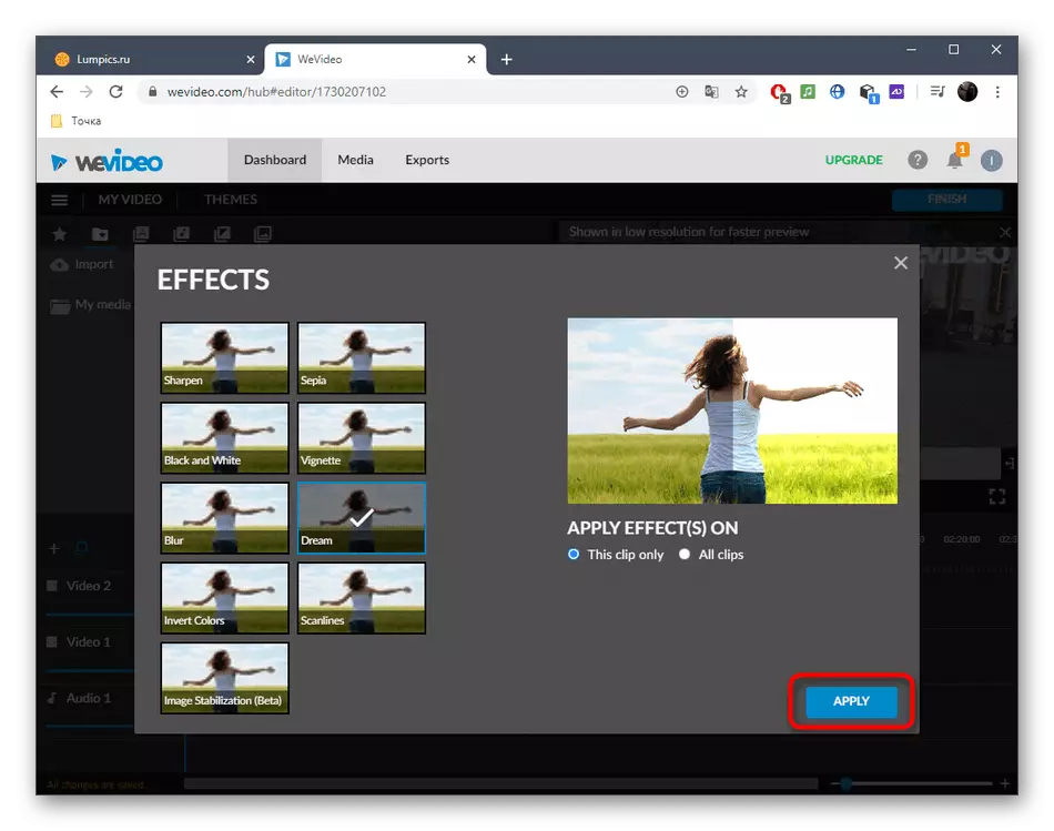 Aplicar un efecte d'alleugerir els vídeos a través d'un servei en línia WeVideo