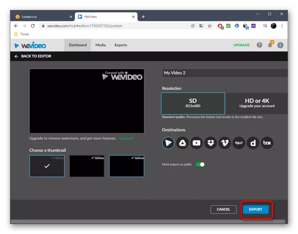 Μετάβαση στην επεξεργασία βίντεο για να αποθηκεύσετε μέσω της υπηρεσίας Wevideo Online