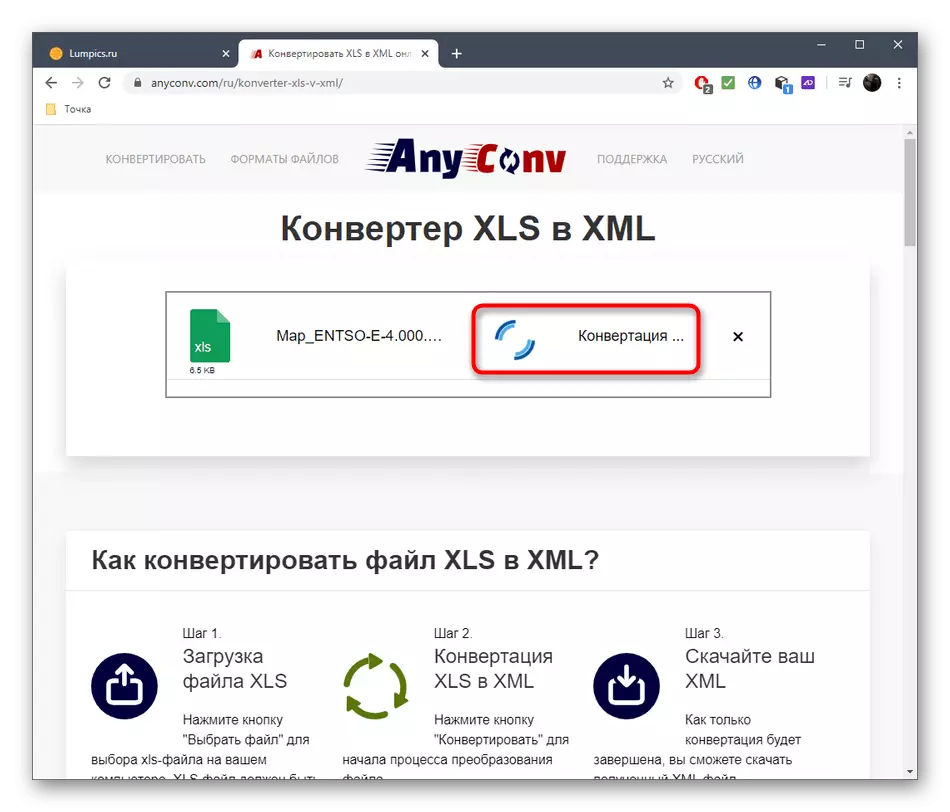 XLS通过在线服务AnyConv在XML中转换过程