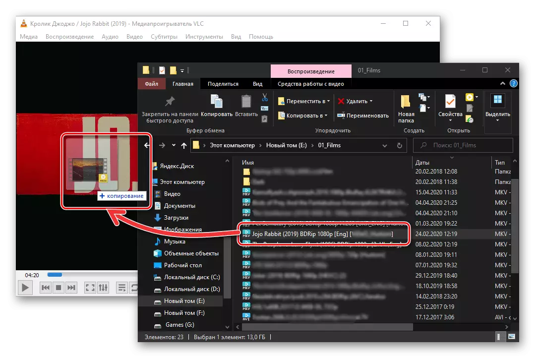 Přesunutí video souboru v MKV pro přehrávání v programu VLC Media Player
