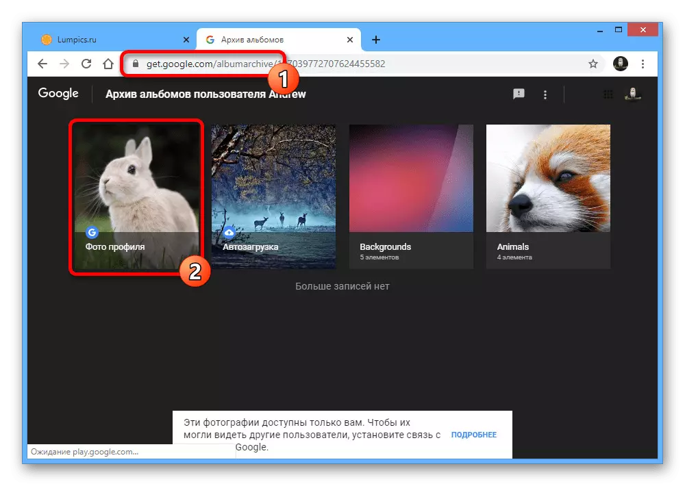 Switch to folder photo profile in Google album archives on PC