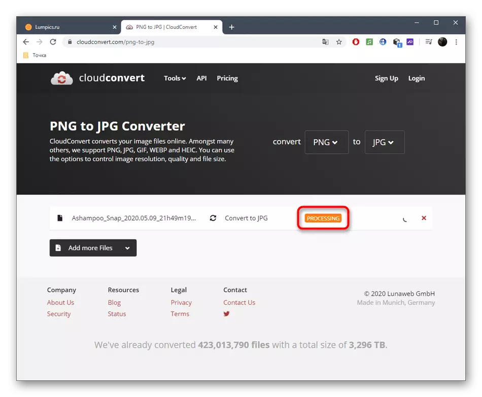 Convertendo o arquivo JPG através do serviço CloudConvert