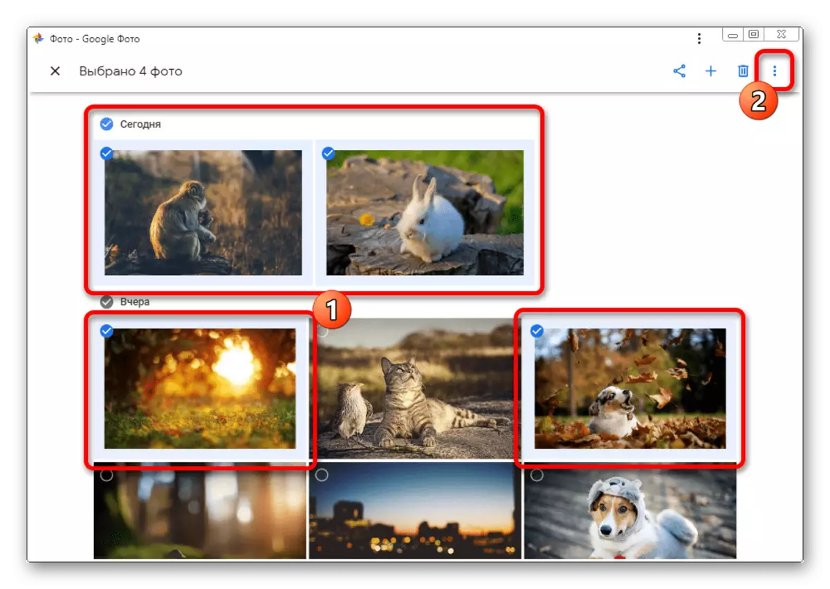Izbor slika proces na internet stranici Google Foto