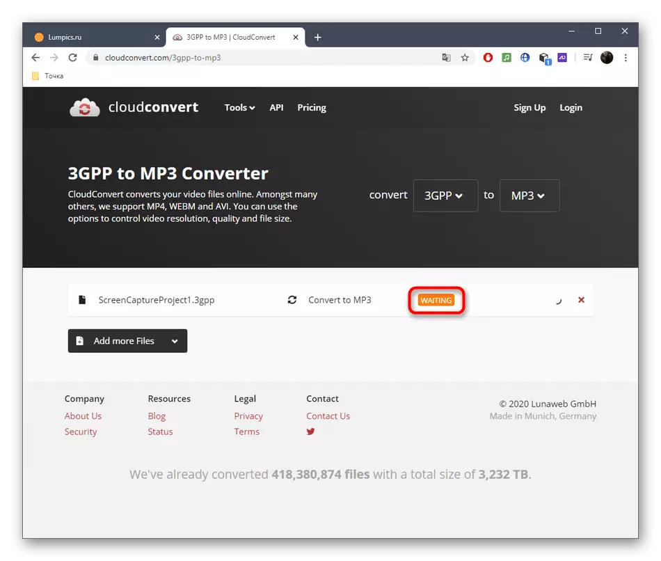 3GPP online xidmət CloudConvert vasitəsilə mp3 prosesi konvertasiya