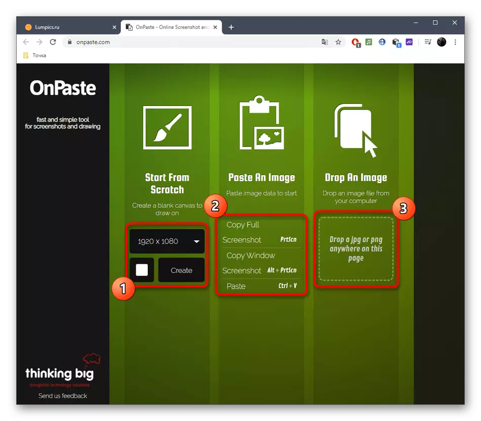 Pred úpravou Online Service OnPaste vyberte metódu načítania snímky obrazovky
