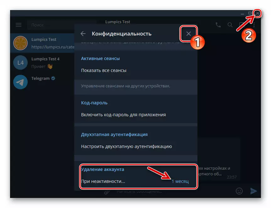 Telegram za Windows zapiranje glasnika po spremembi nastavitve samodejnega branja računa