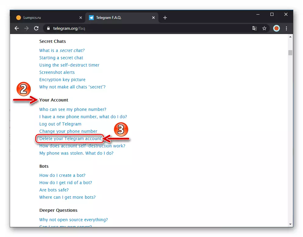 Artículo del telegrama Eliminar su cuenta de telegrama en la página web del Messenger en la sección de su cuenta