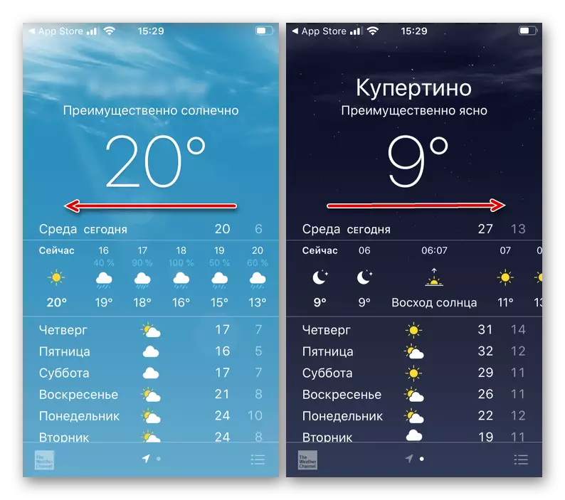 Predpoveď počasia na rôznych miest v Apple Apple počasia na iPhone