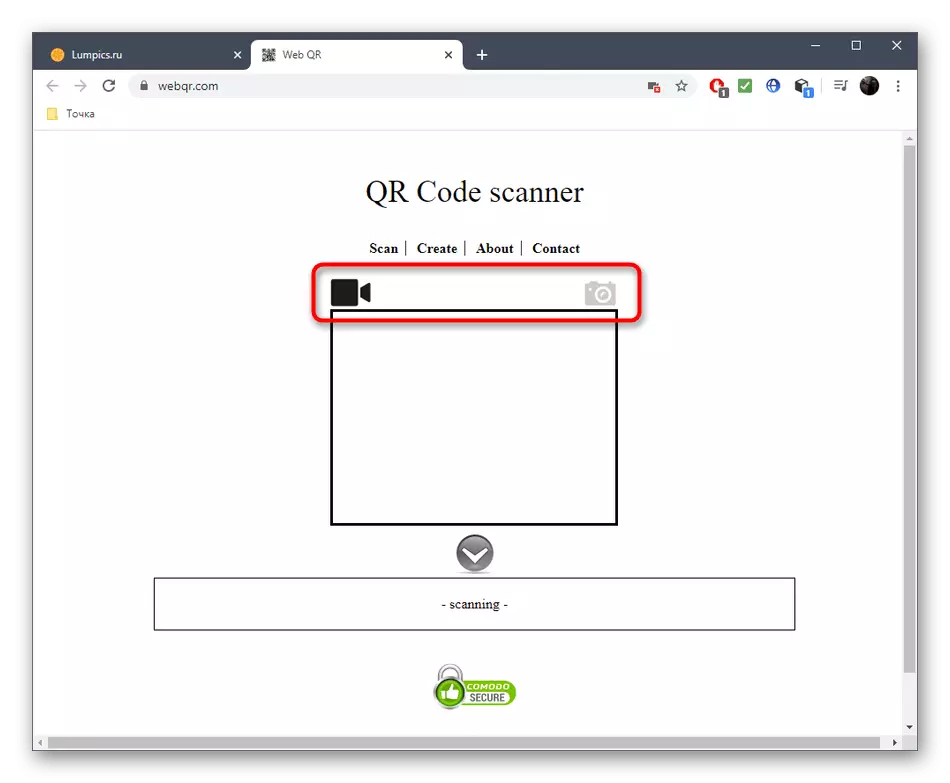 Valige pildi püüdmise režiim skaneerimise koodide kaudu veebipõhise veeb QR-teenuse kaudu