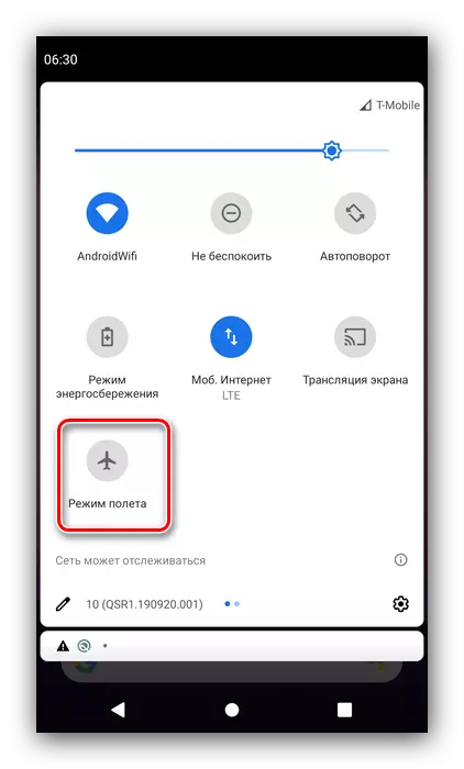 Potteterični izklop načina v letalu skozi zaveso, da rešite problem s povezovanjem z omrežjem v Androidu
