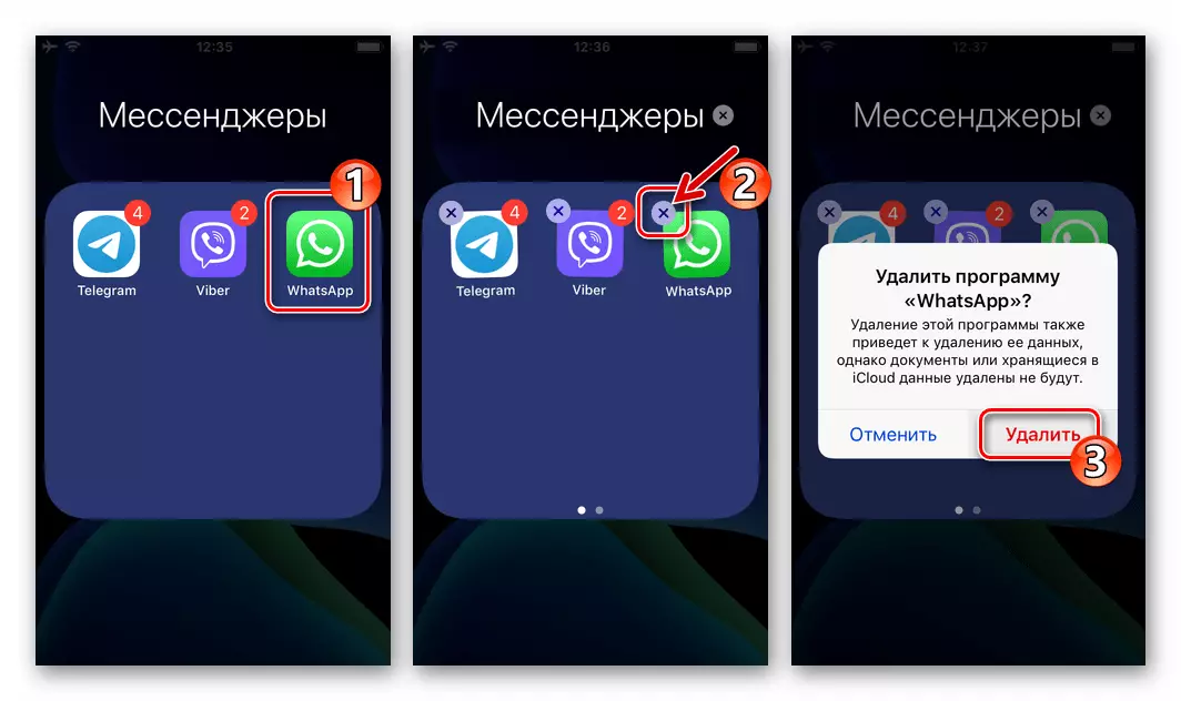 WhatsApp para iOS eliminando mensaxeiro con iPhone