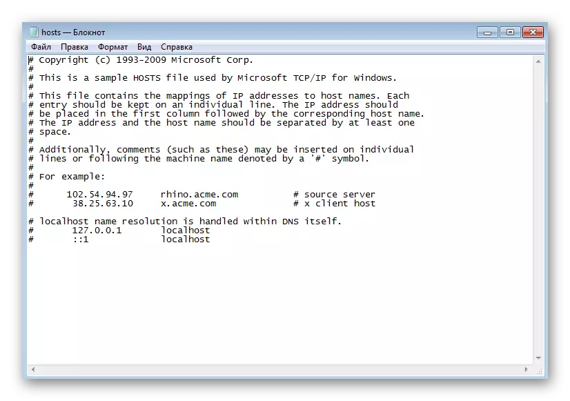 Vellykket ÅbningshoSTS-fil i Windows 7 gennem en notesbog