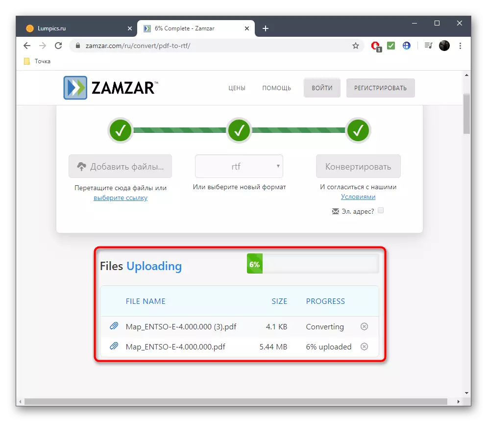Le processus de convertir des fichiers PDF dans RTF via Zamzar