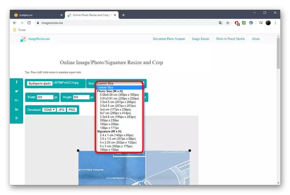 Pilih ukuran foto dalam sentimeter melalui layanan iPegeresize Online