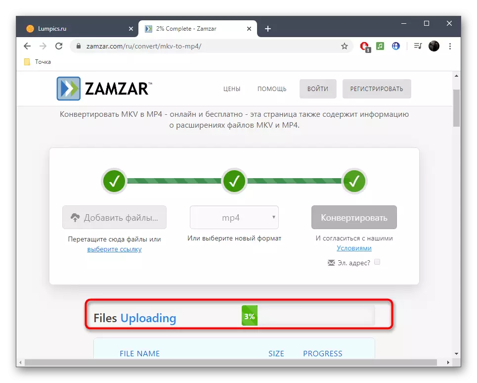 Proses unduhan file untuk mengkonversi MKV ke MP4 melalui Zamzar