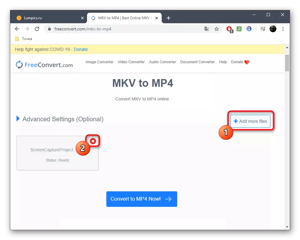 Manajemen file yang ditambahkan sebelum mengkonversi MKV ke MP4 melalui Freeconvert