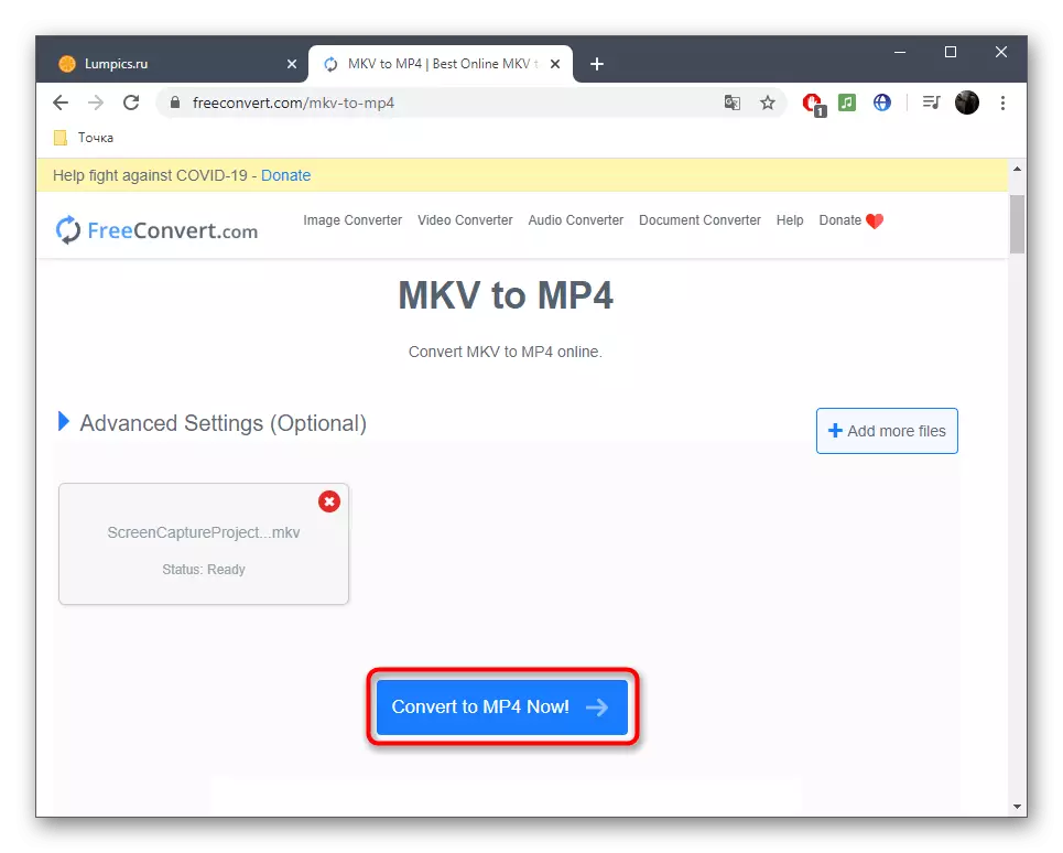 Butono Konverti MKV-dosierojn en MP4 per FreeConvert