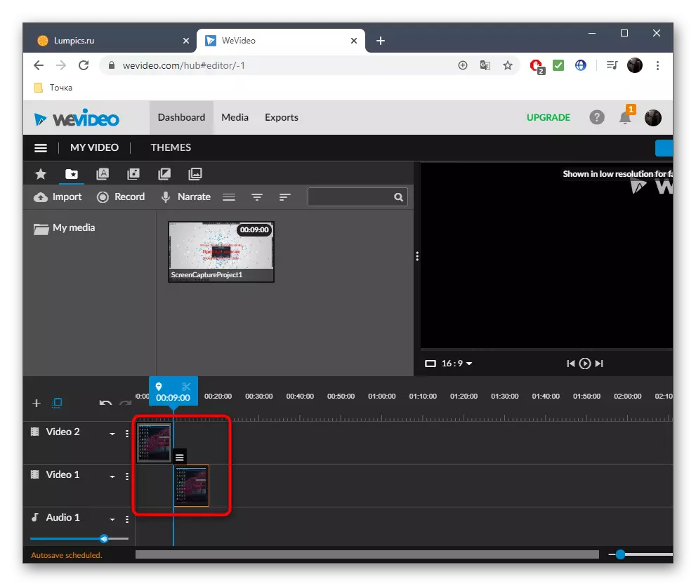 اضافه کردن یک ویدیو به جدول زمانی برای چسباندن از طریق سرویس WeVideo Web