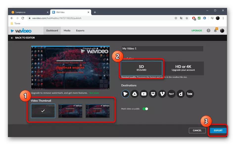 Fideo konfigurearje foardat jo opslaan yn WeVideo Online Service