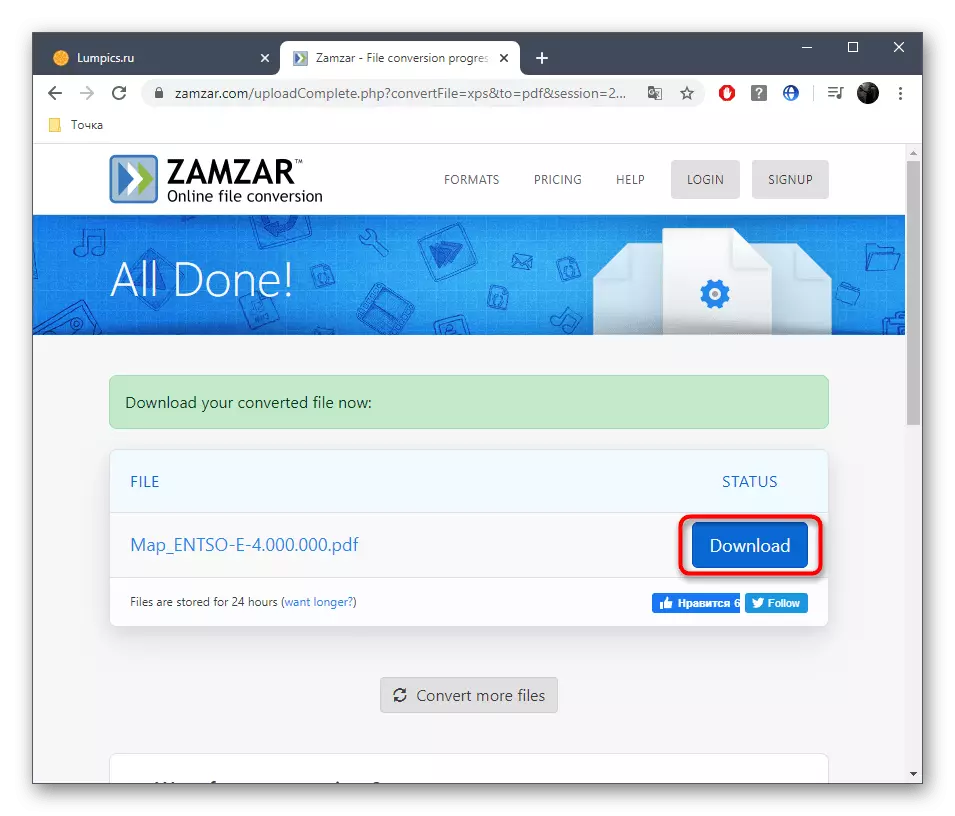 Unduh file setelah mengkonversi di layanan online Zamzar