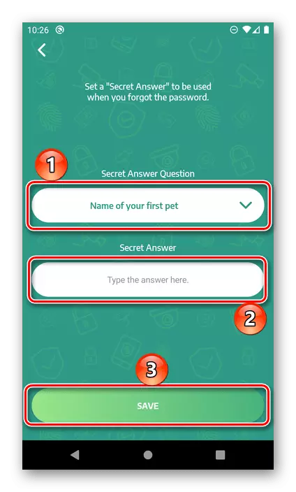 Select a control question and answer to it in AppLock Applock on Android
