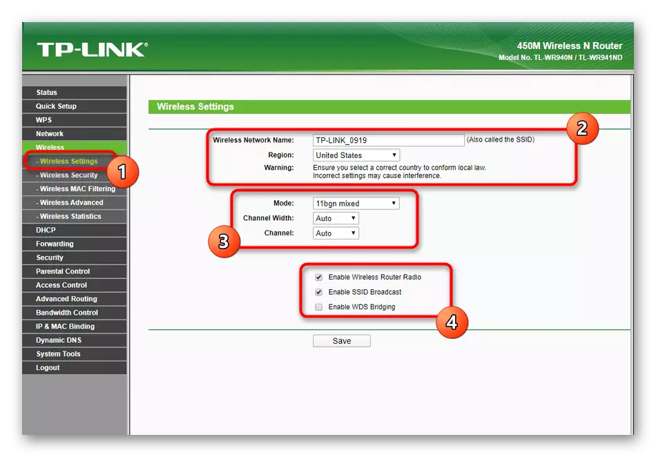 Вибір загальних налаштувань бездротової мережі при ручному налаштуванні роутера TP-Link TL-WR940N