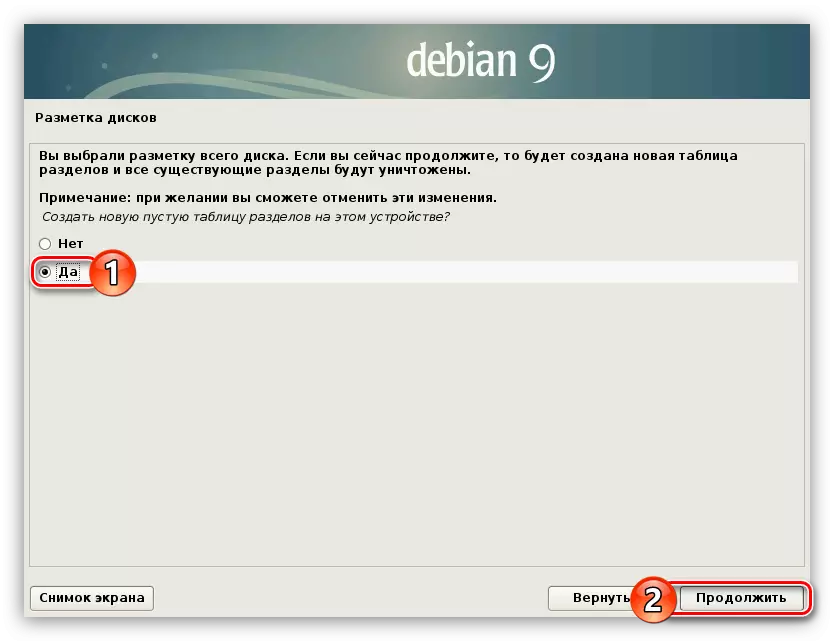 Tworzenie nowej tabeli partycji podczas instalacji Debiana 9