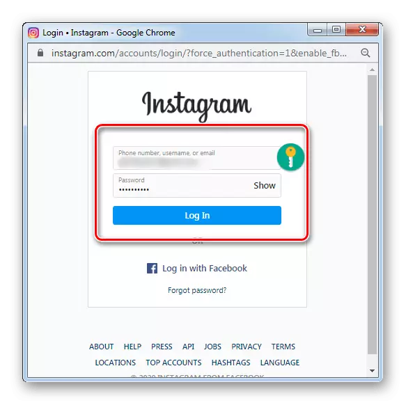 Nhập tên người dùng và mật khẩu từ tài khoản Instagram trong phiên bản Facebook của PC