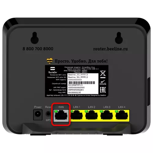 Kontakt for å koble smartbox-ruteren fra beeline til ledningen fra leverandøren