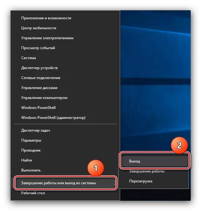 Winx menu pre ukončenie systémov v systéme Windows 10