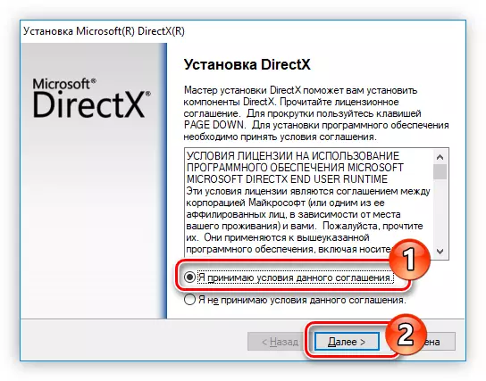 Adoptarea unui acord de licență la instalarea DirectX