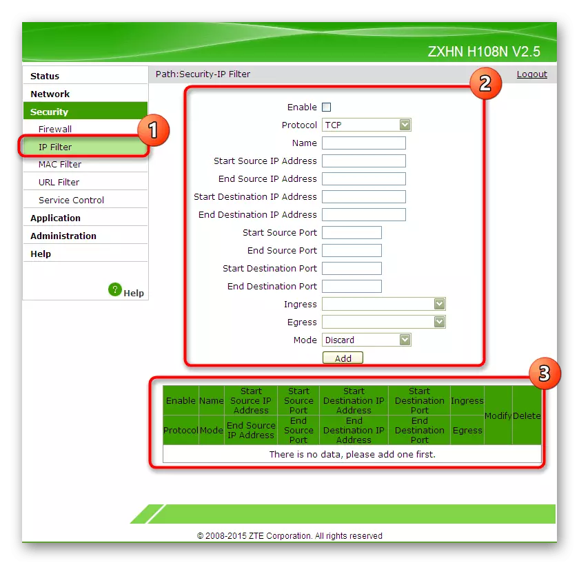 जेडटीई राउटर वेब इंटरफ़ेस के माध्यम से फ़िल्टरिंग आईपी पते का नियंत्रण