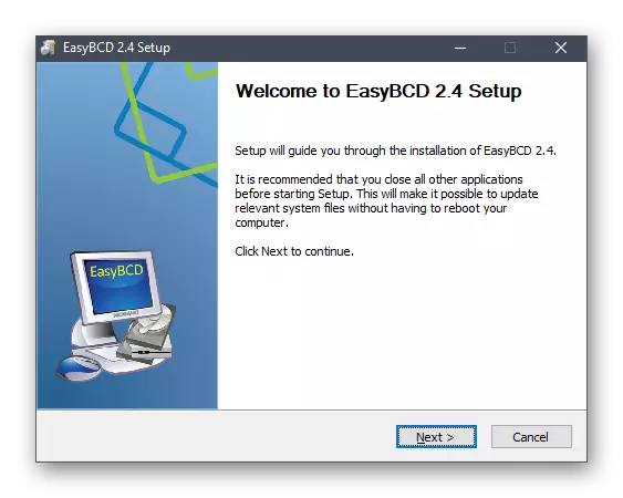 Uppsetning EasyBCD í Windows 10 eftir að hlaða niður frá opinberu síðunni