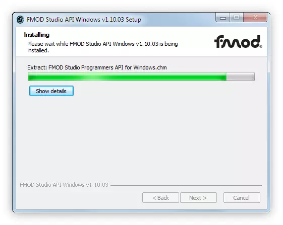 Processo di installazione del pacchetto API di FMod Studio