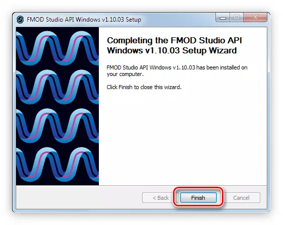 FMOD Studio API包安装程序的最后一个窗口
