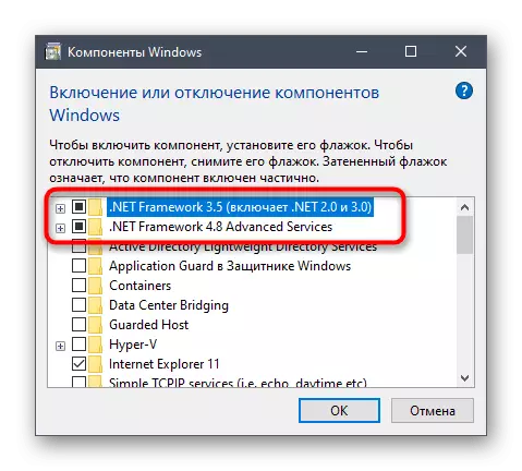 Desactive os compoñentes do marco .NET en Windows 10 a través de programas e compoñentes