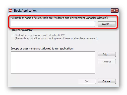 Windows 7'deki blok uygulamasının yürütülebilir dosyasının seçimine gidin.